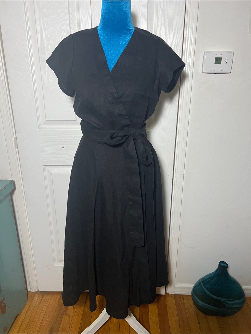 NWOT Not Perfect Linen Black Linen Midi Wrap Dress Women’s Small
